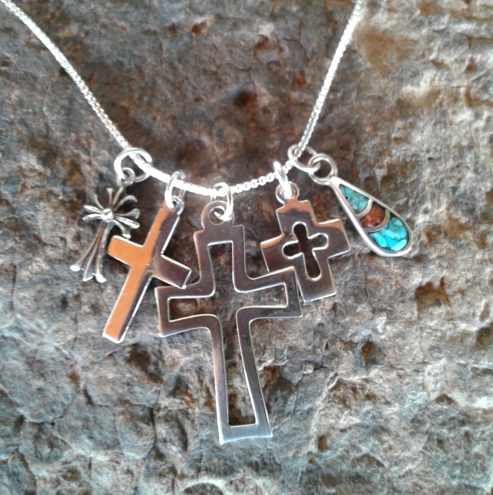 Sterling Silver Cross Charms NECKLACE - Picture 4 of 15